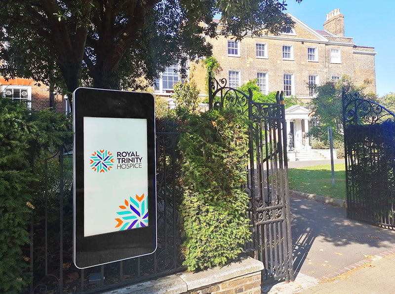 Outdoor LCD display by Add Vision showing vibrant visuals in an outdoor setting with weather-resistant casing.