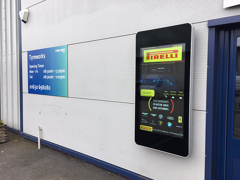 Outdoor LCD display by Add Vision showing vibrant visuals in an outdoor setting with weatherproof design and high visibility screen.