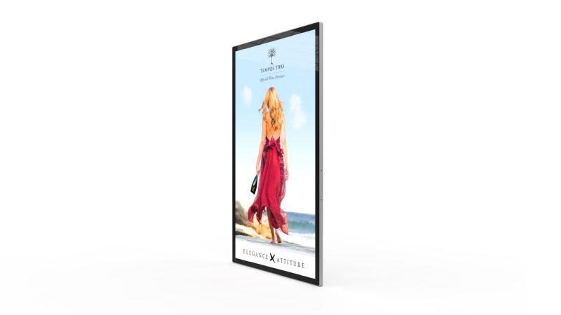 Add Vision Slimline Pro advertising display with sleek white background, showcasing its slim profile and high-resolution screen.