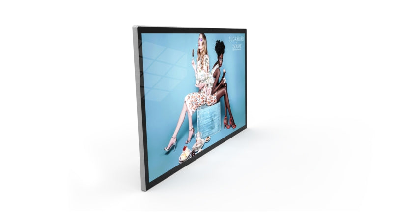 Add Vision Slimline Pro advertising display with sleek white background, showcasing a modern, slim digital signage solution.