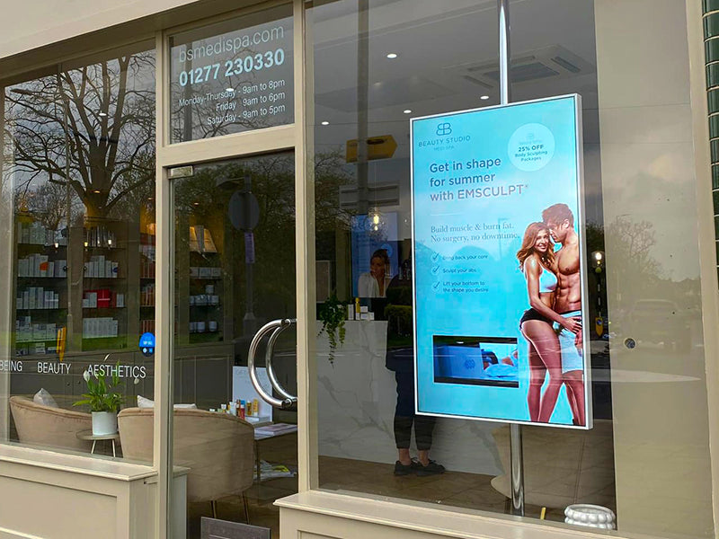 Add Vision Ultra High Brightness window display demonstrating vibrant, illuminated signage for retail or commercial use.